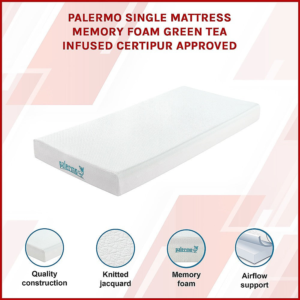 Palermo Single Mattress Memory Foam Green Tea Infused CertiPUR Approved 3