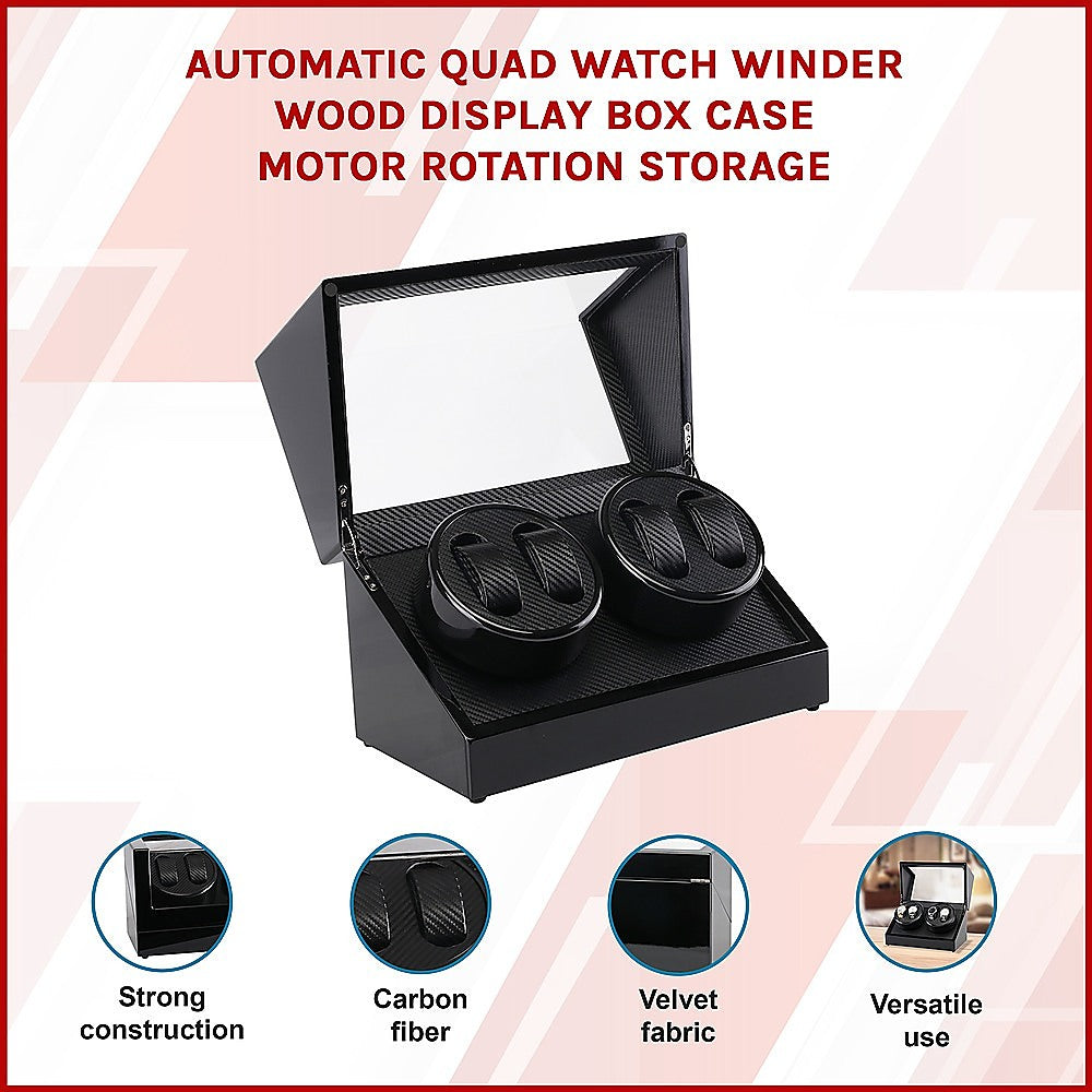 Automatic Quad Watch Winder Wood Display Box Case Motor Rotation Storage 3