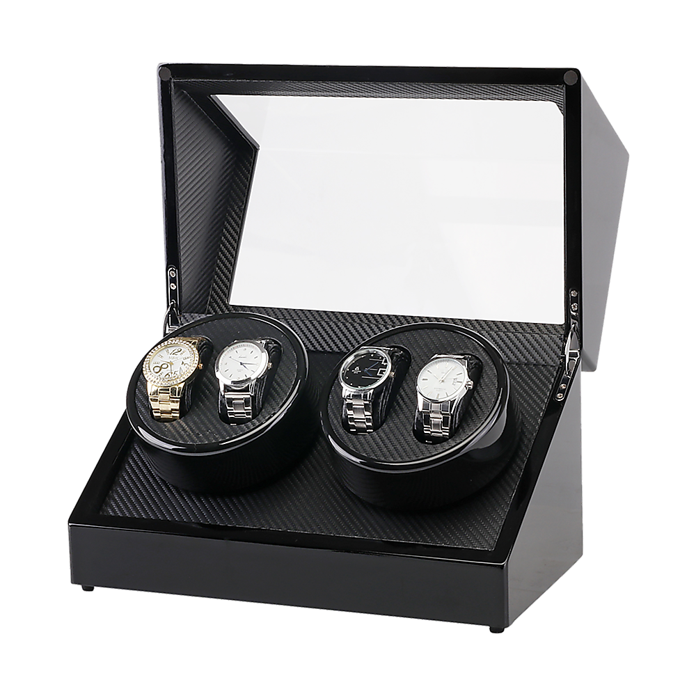 Automatic Quad Watch Winder Wood Display Box Case Motor Rotation Storage 4