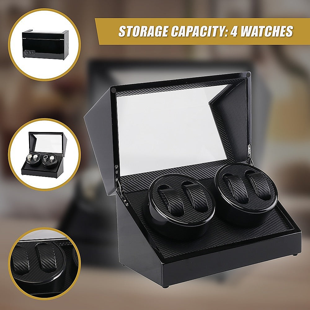 Automatic Quad Watch Winder Wood Display Box Case Motor Rotation Storage 8