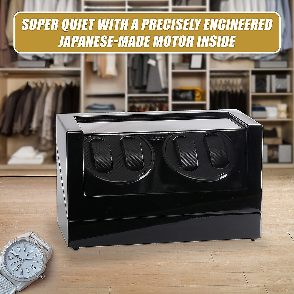 Automatic Quad Watch Winder Wood Display Box Case Motor Rotation Storage 9