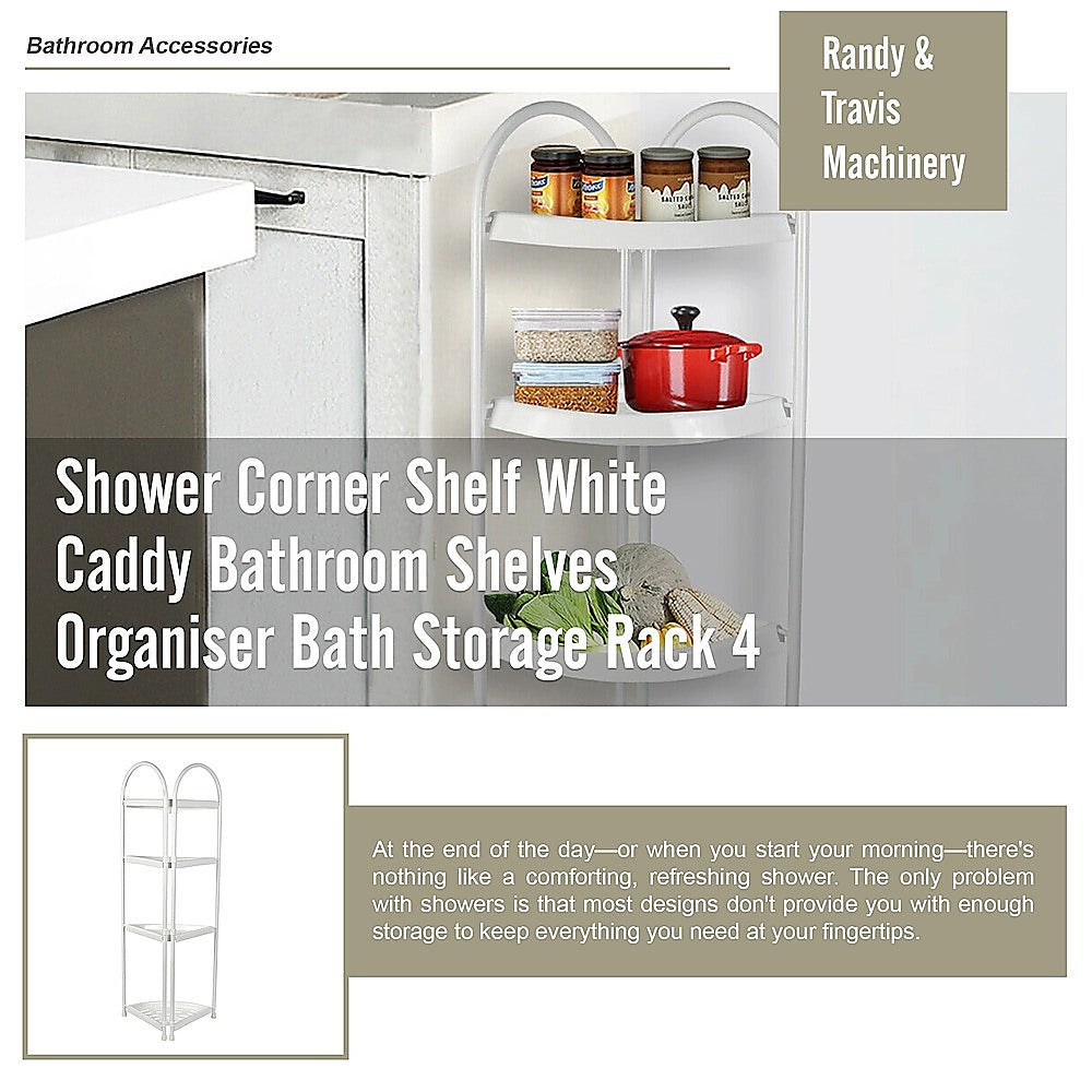 Shower Corner Shelf White Caddy Bathroom Shelves Organiser Bath Storage Rack 4 9