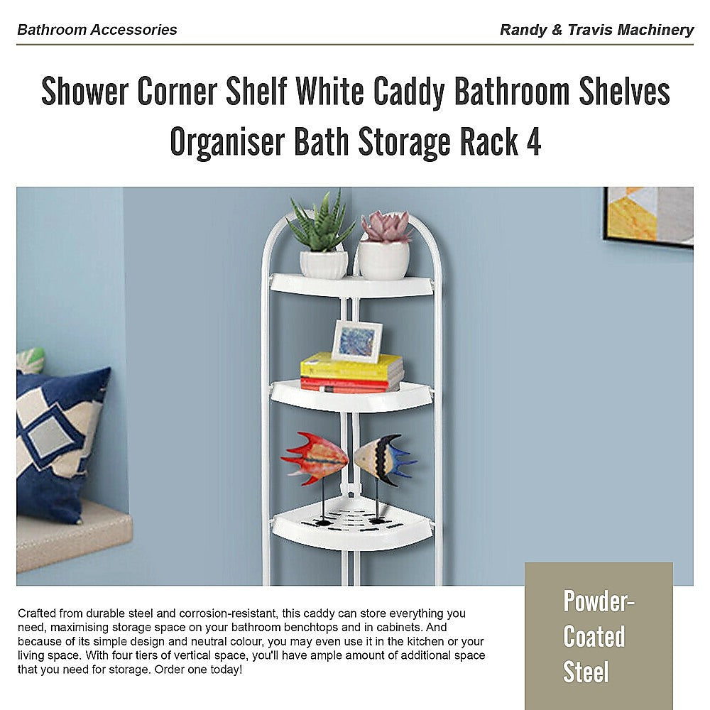 Shower Corner Shelf White Caddy Bathroom Shelves Organiser Bath Storage Rack 4 10