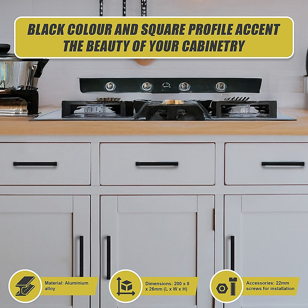 5 x 128mm Kitchen Handle Cabinet Cupboard Door Drawer Handles square Black furniture pulls 8