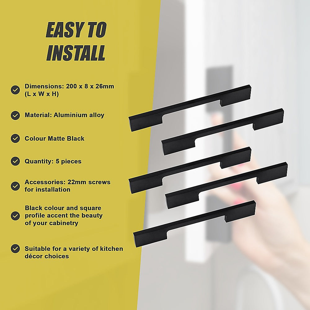 5 x 128mm Kitchen Handle Cabinet Cupboard Door Drawer Handles square Black furniture pulls 9