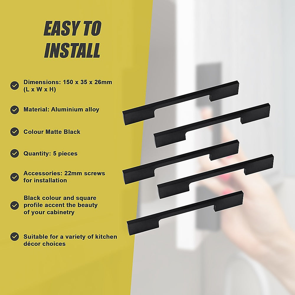 5 x 96mm Kitchen Handle Cabinet Cupboard Door Drawer Handles square Black furniture pulls 9