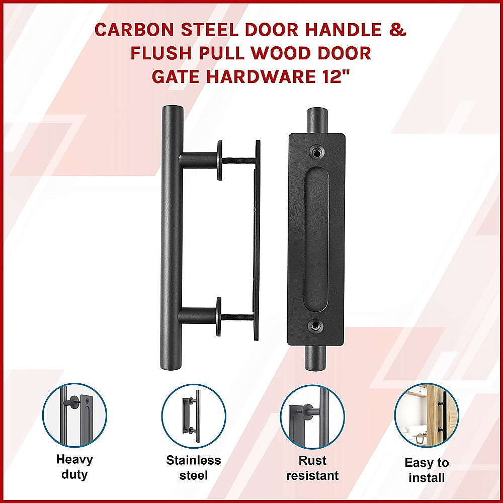 Carbon Steel Door Handle & Flush Pull Wood Door Gate Hardware 12" 3