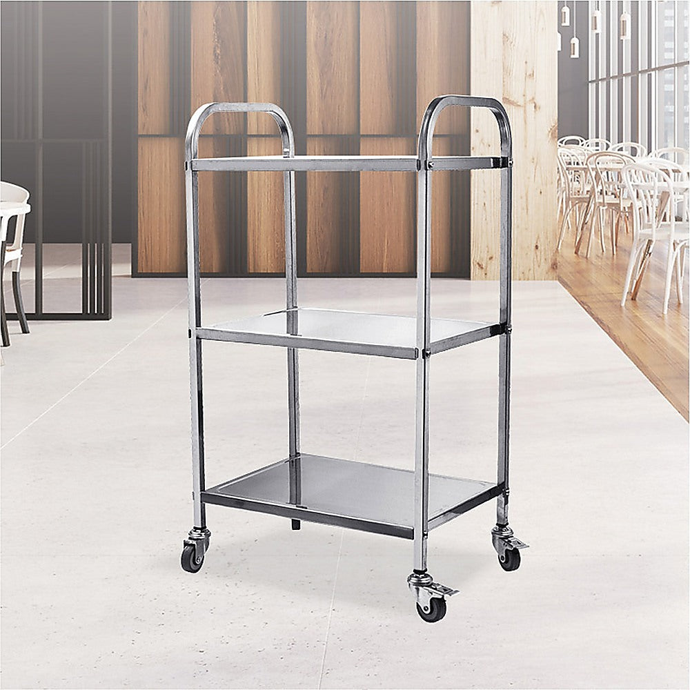 3 Tiers Food Trolley Cart Stainless Steel Utility Kitchen Dining Service 6