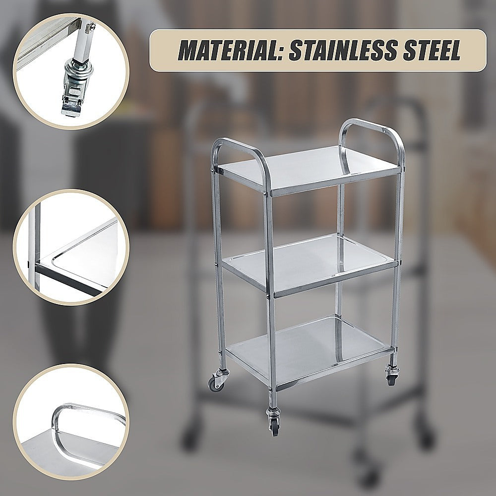 3 Tiers Food Trolley Cart Stainless Steel Utility Kitchen Dining Service 8