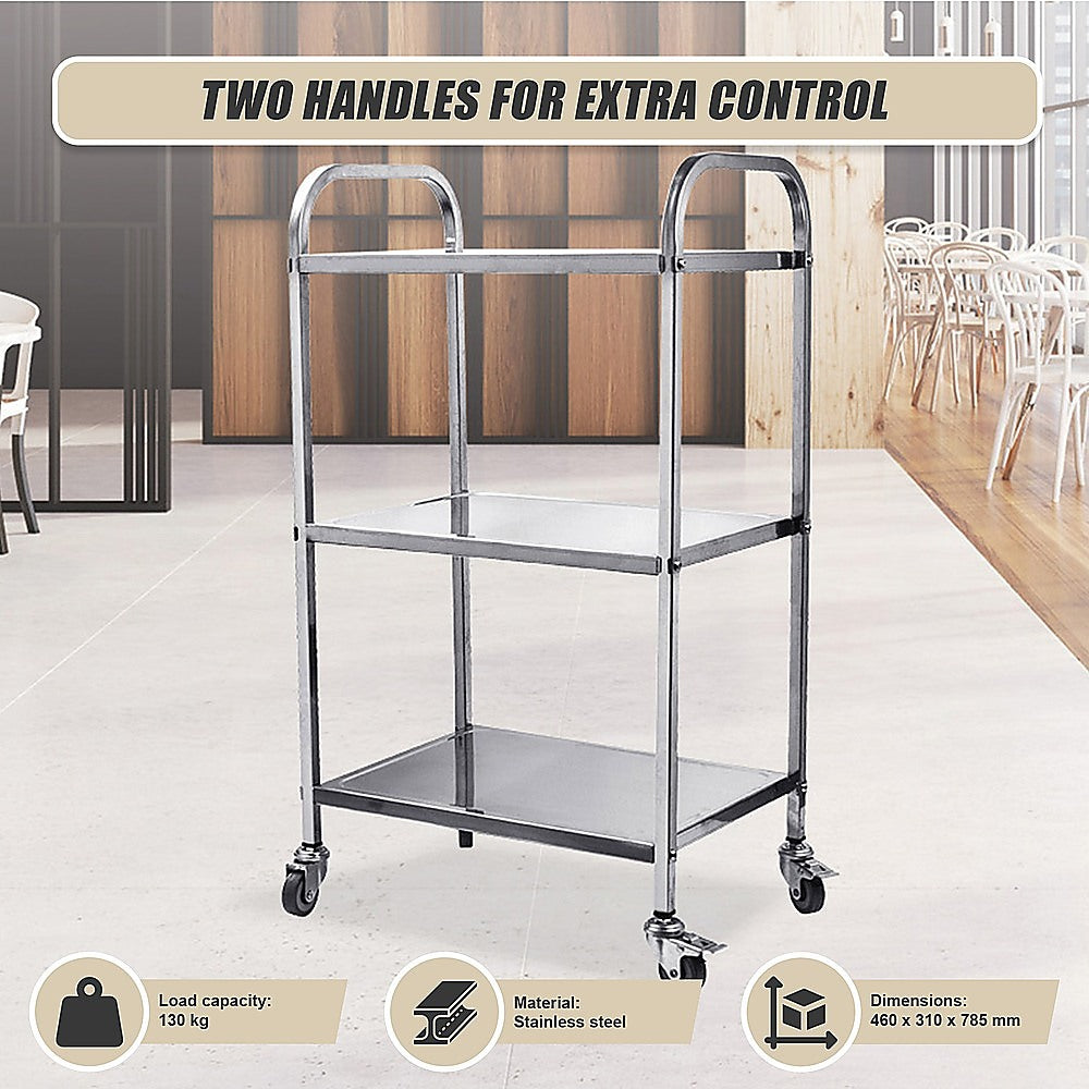 3 Tiers Food Trolley Cart Stainless Steel Utility Kitchen Dining Service 9