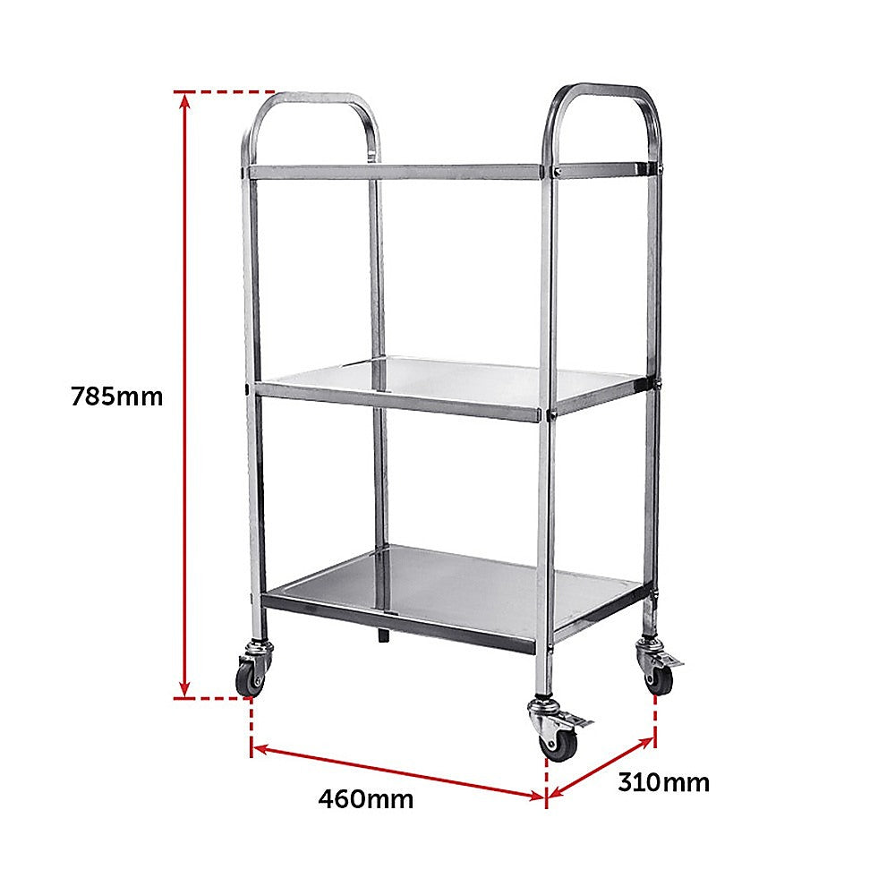3 Tiers Food Trolley Cart Stainless Steel Utility Kitchen Dining Service 11