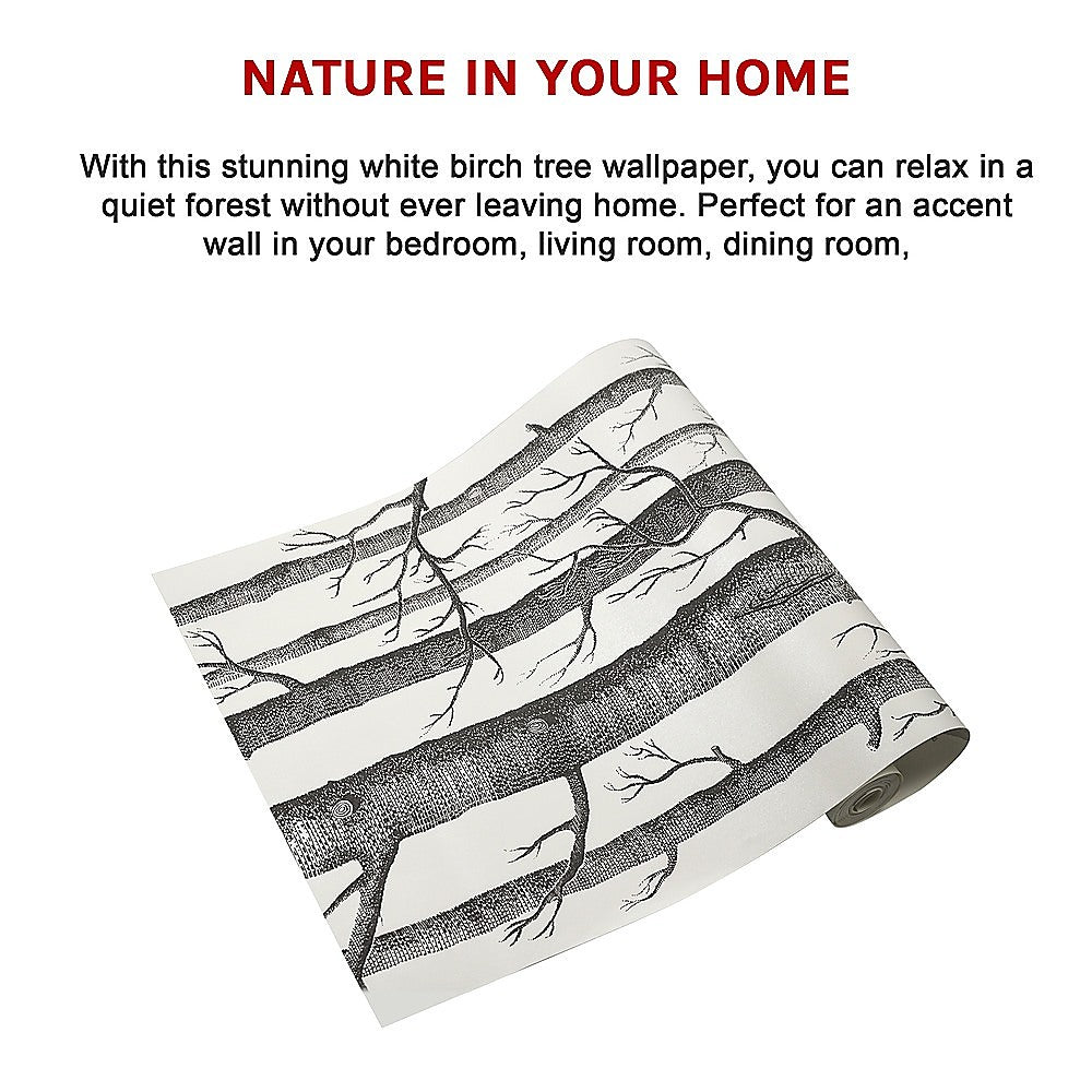 Wallpaper White Birch Tree Non-woven Wall Paper Roll 6