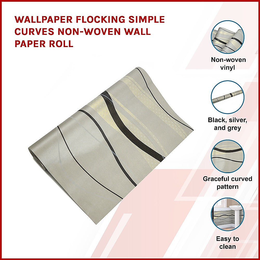 Wallpaper Flocking Simple Curves Non-woven Wall Paper Roll 3