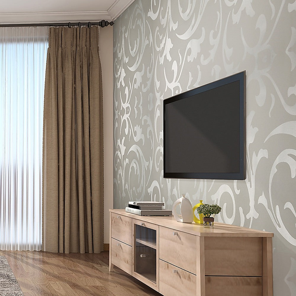 Wallpaper Silver Flower Pattern Non-woven Wall Paper Roll 3