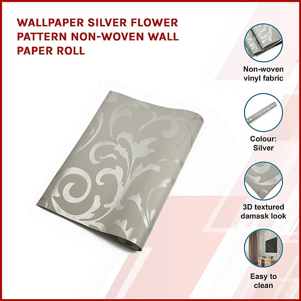 Wallpaper Silver Flower Pattern Non-woven Wall Paper Roll 4