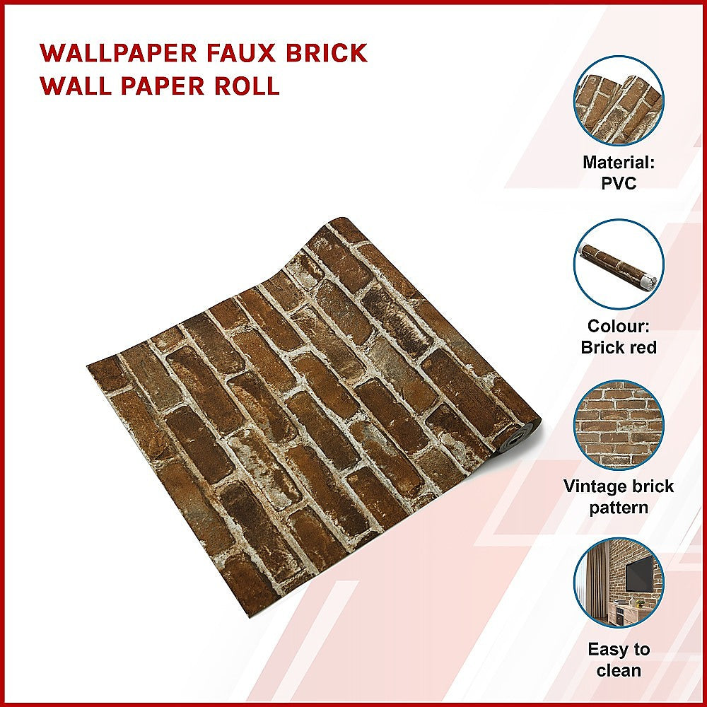 Wallpaper Faux Brick Wall Paper Roll 3