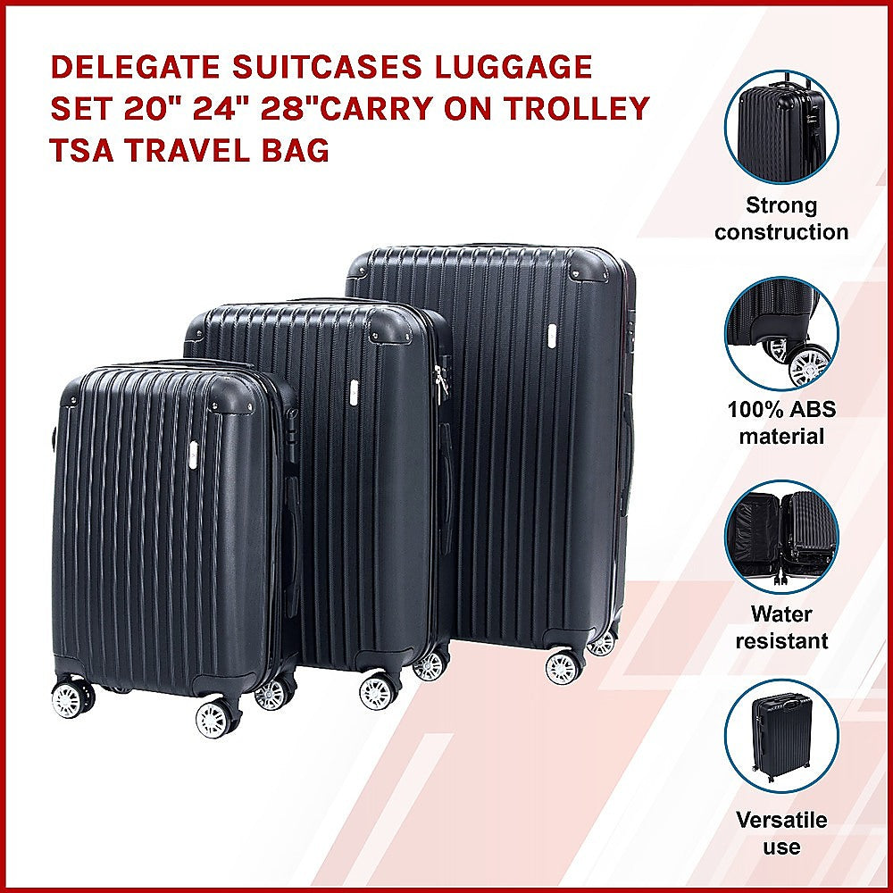 Delegate Suitcases Luggage Set 20" 24" 28"Carry On Trolley TSA Travel Bag 3