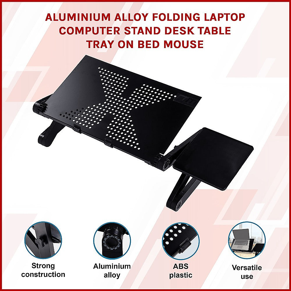 Aluminium Alloy Folding Laptop Computer Stand Desk Table Tray On Bed Mouse 3
