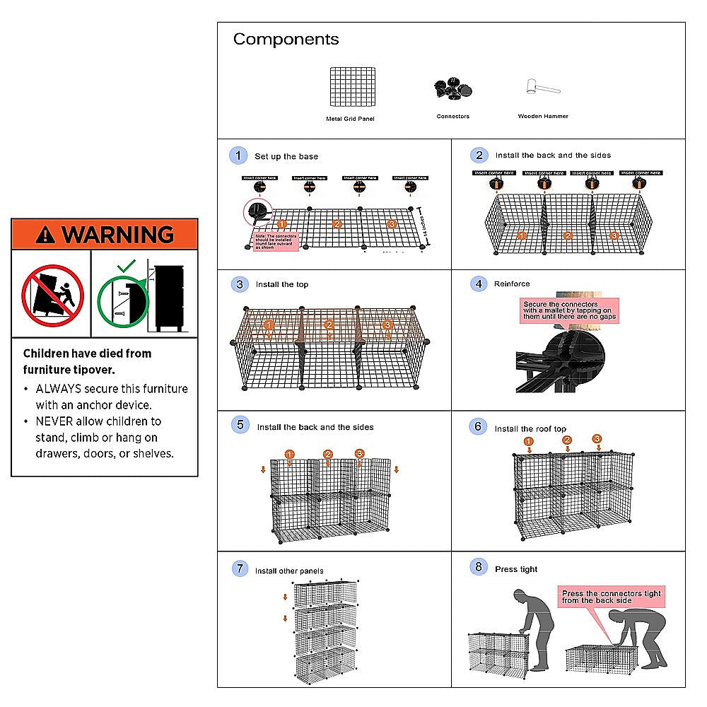 12 Cube Wire Grid Organiser Bookcase Storage Cabinet Wardrobe Closet Black 13