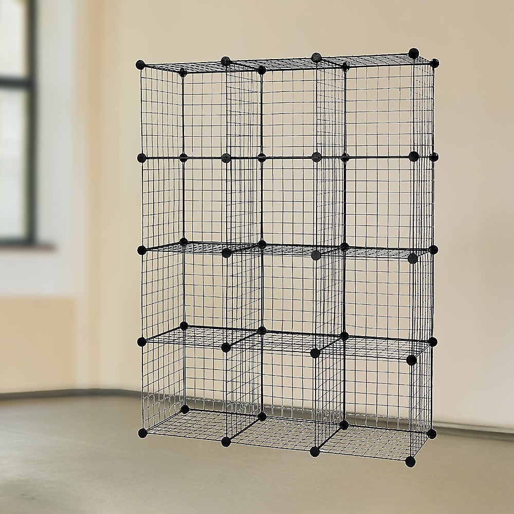 12 Cube Wire Grid Organiser Bookcase Storage Cabinet Wardrobe Closet Black 5