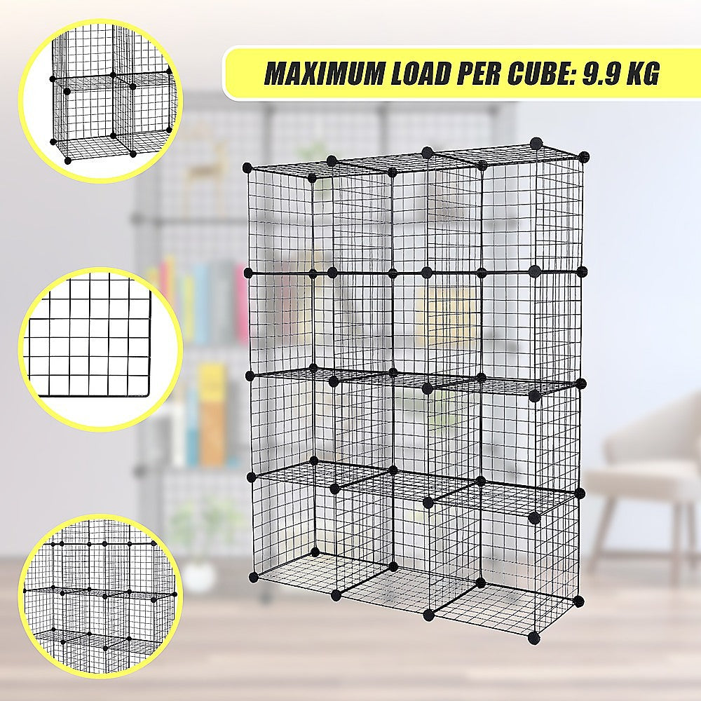 12 Cube Wire Grid Organiser Bookcase Storage Cabinet Wardrobe Closet Black 7