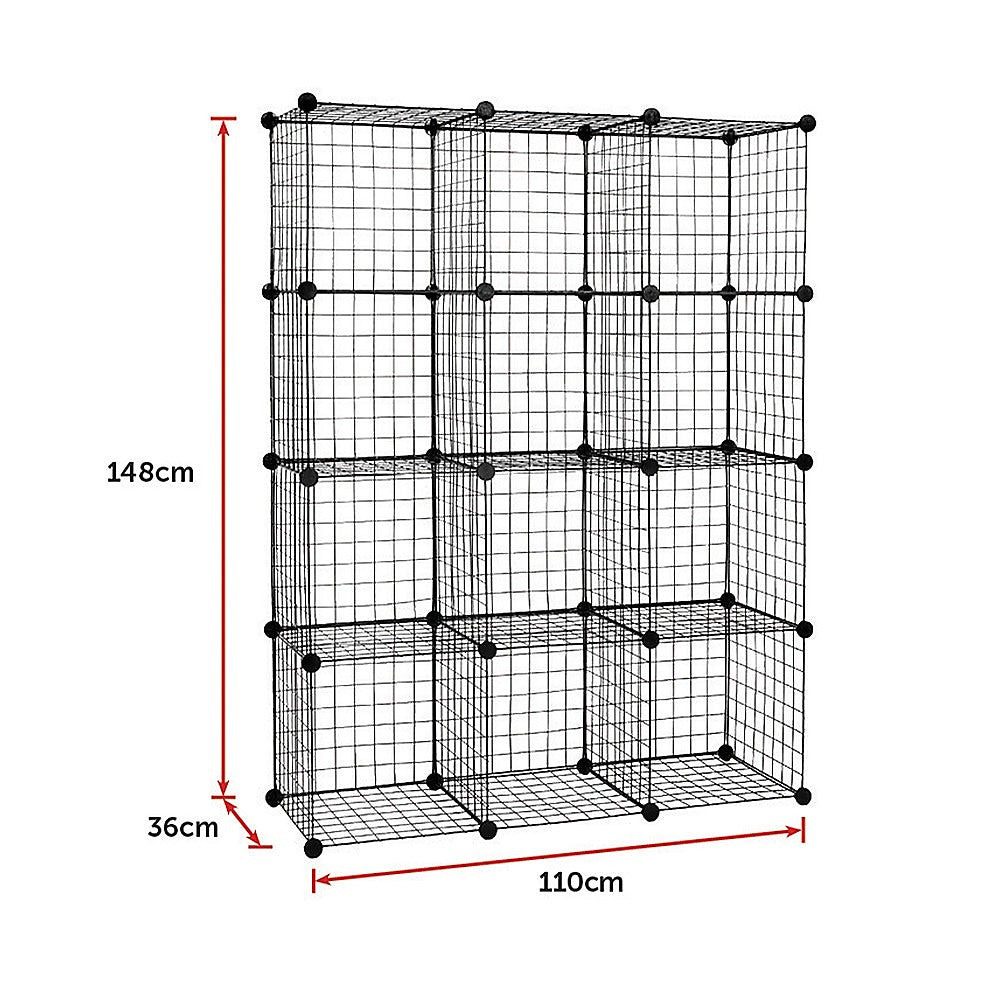 12 Cube Wire Grid Organiser Bookcase Storage Cabinet Wardrobe Closet Black 10