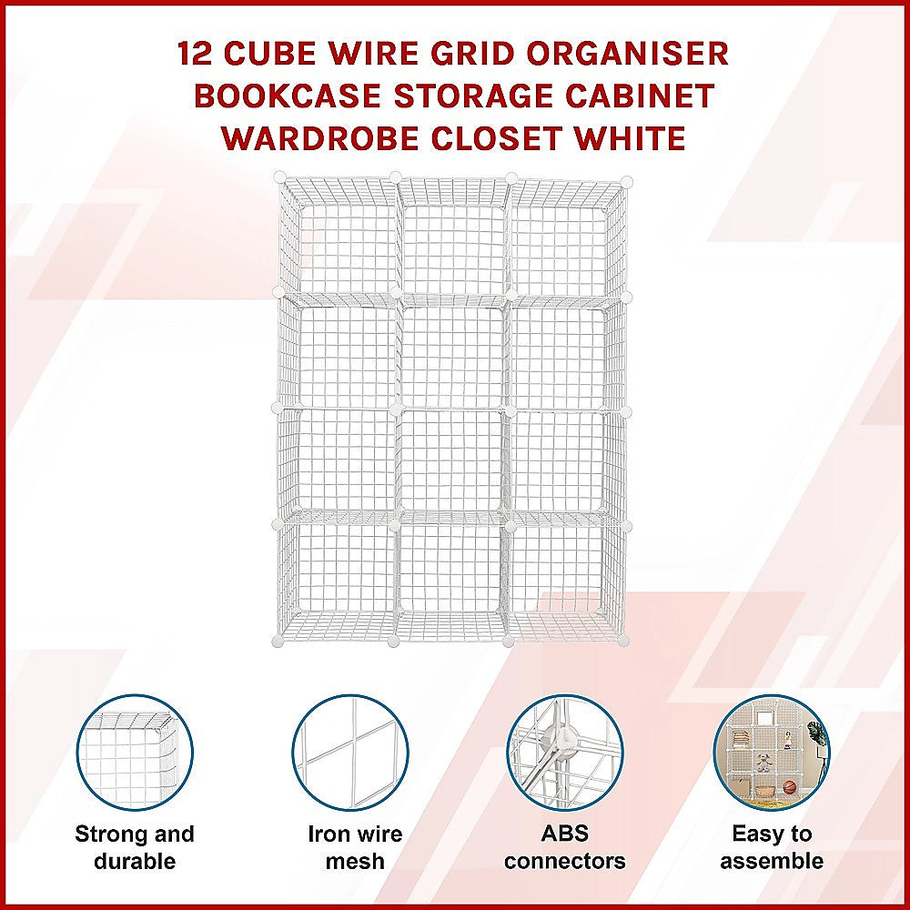 12 Cube Wire Grid Organiser Bookcase Storage Cabinet Wardrobe Closet White 3
