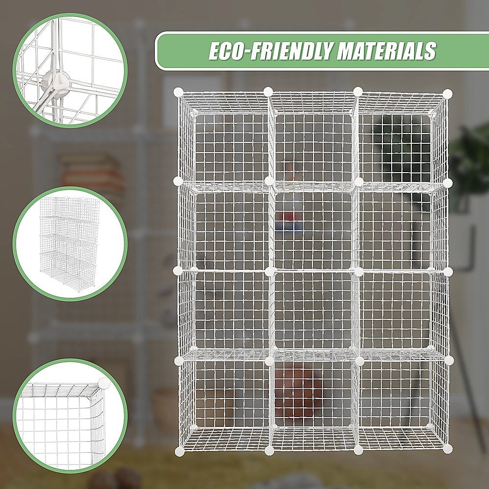 12 Cube Wire Grid Organiser Bookcase Storage Cabinet Wardrobe Closet White 9