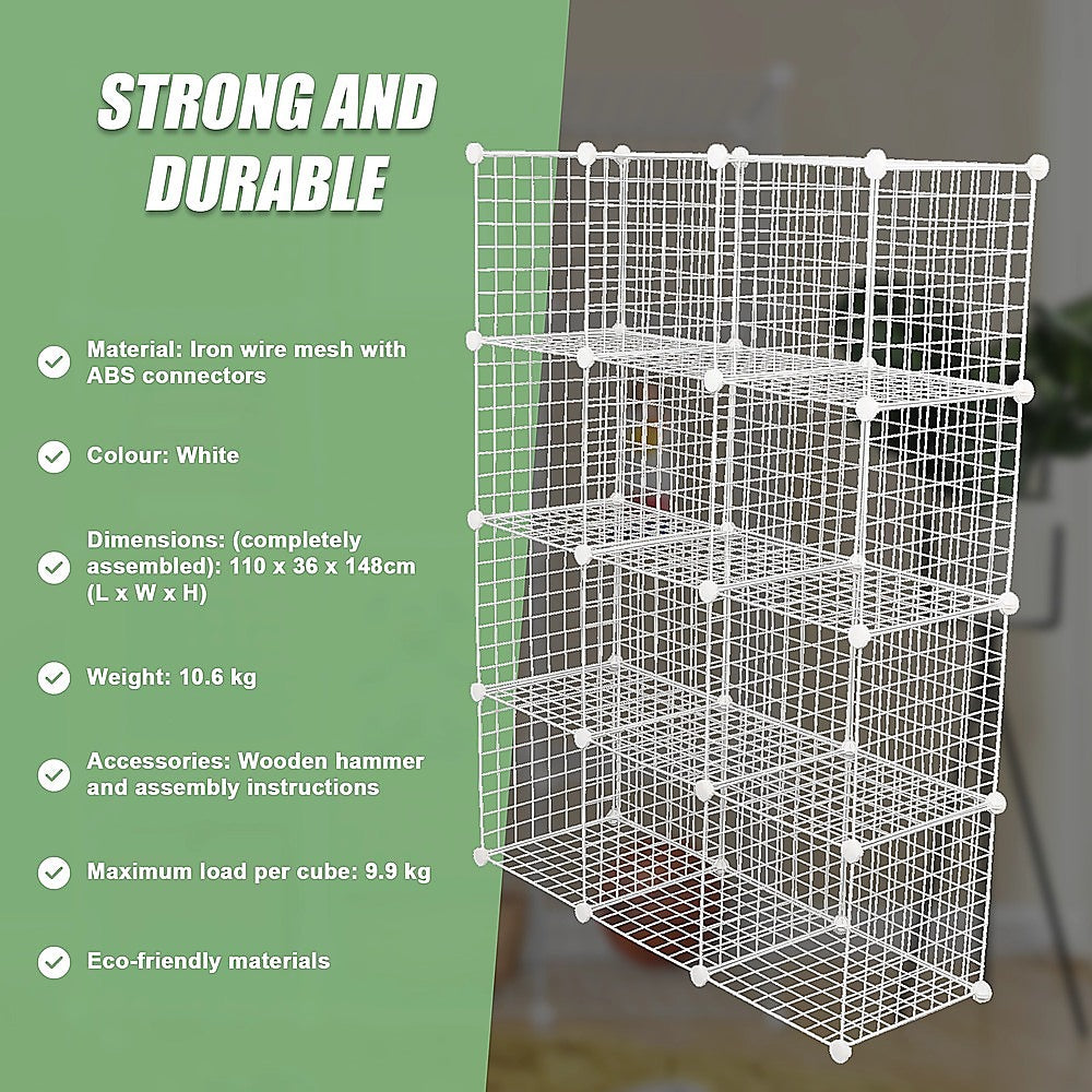 12 Cube Wire Grid Organiser Bookcase Storage Cabinet Wardrobe Closet White 11