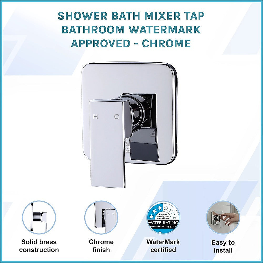 Shower Bath Mixer Tap Bathroom WATERMARK Approved - Chrome 3