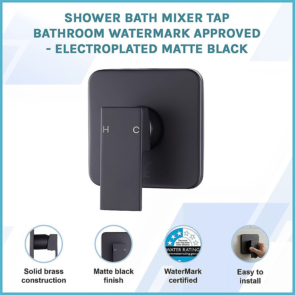 Shower Bath Mixer Tap Bathroom WATERMARK Approved - Electroplated Matte Black 3