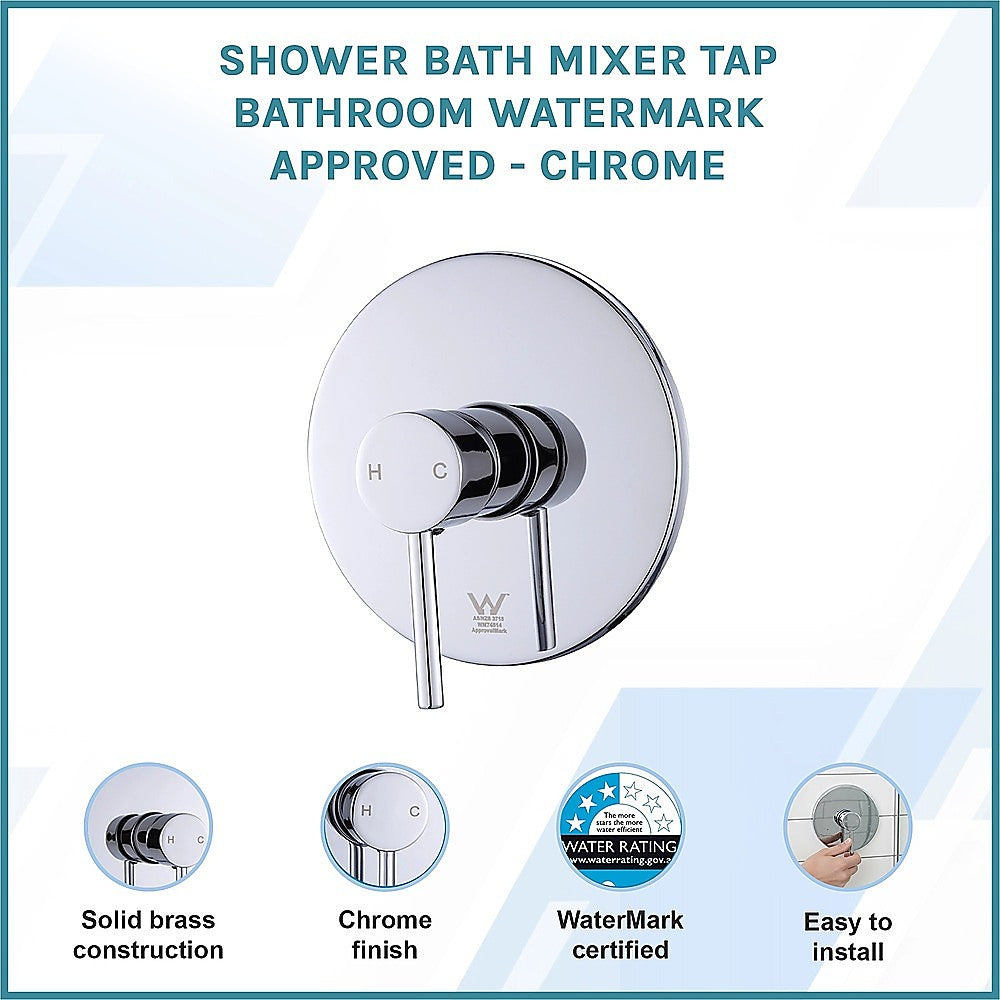 Shower Bath Mixer Tap Bathroom WATERMARK Approved - Chrome 3