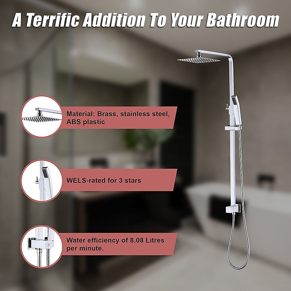 WELS 8" Rain Shower Head Set Square Dual Heads Faucet High Pressure Hand Held 6