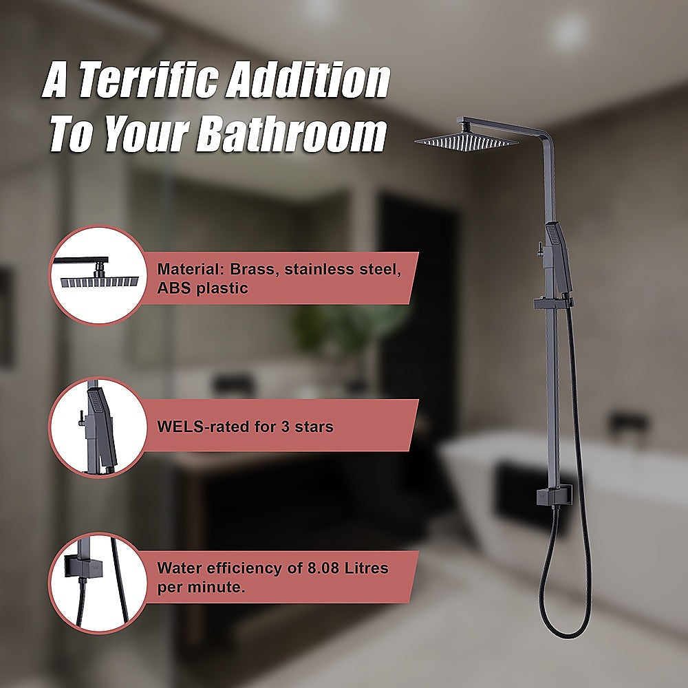 WELS 8" Rain Shower Head Set Square Dual Heads Faucet High Pressure Hand Held 6