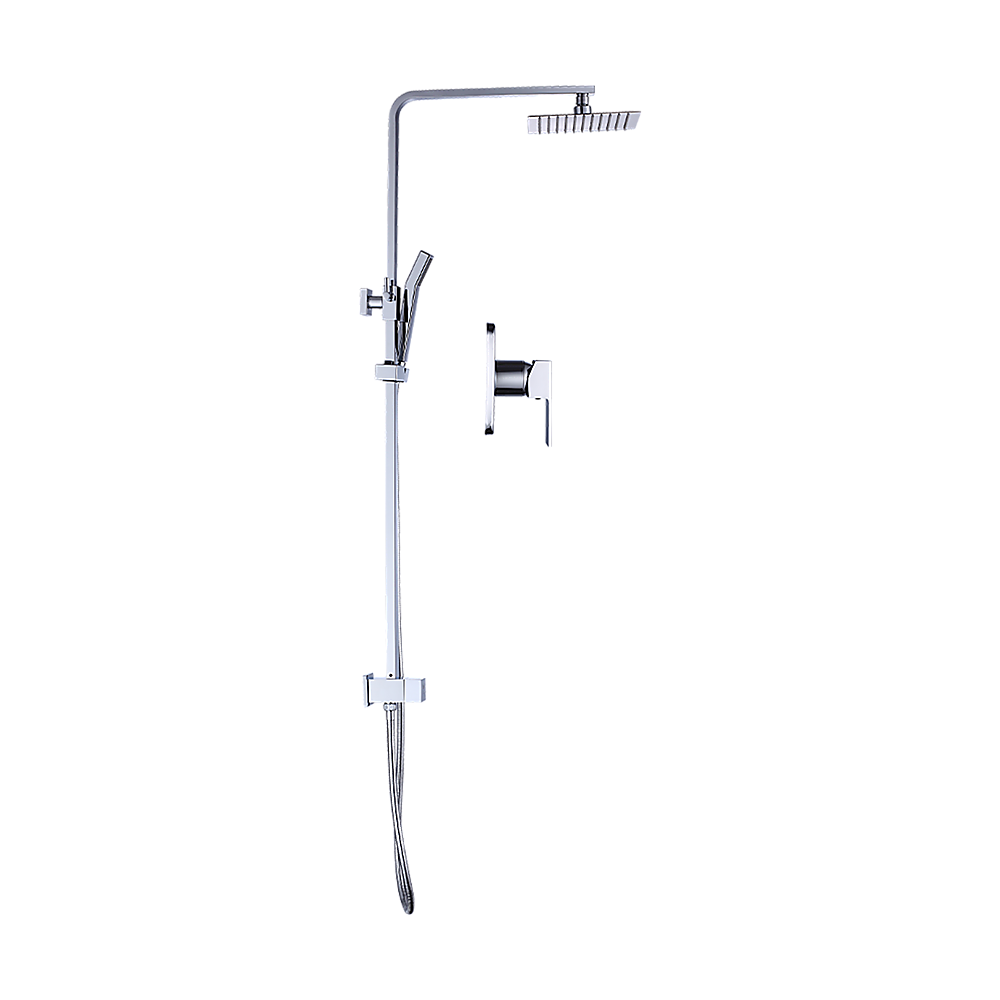 WELS 8" Rain Shower Head Set Square Dual Heads Faucet High Pressure With Mixer 4