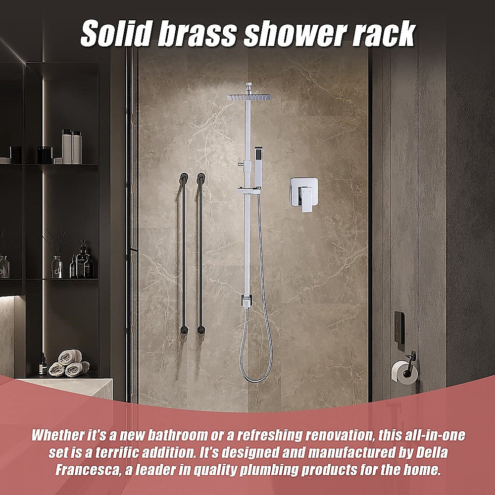 WELS 8" Rain Shower Head Set Square Dual Heads Faucet High Pressure With Mixer 5