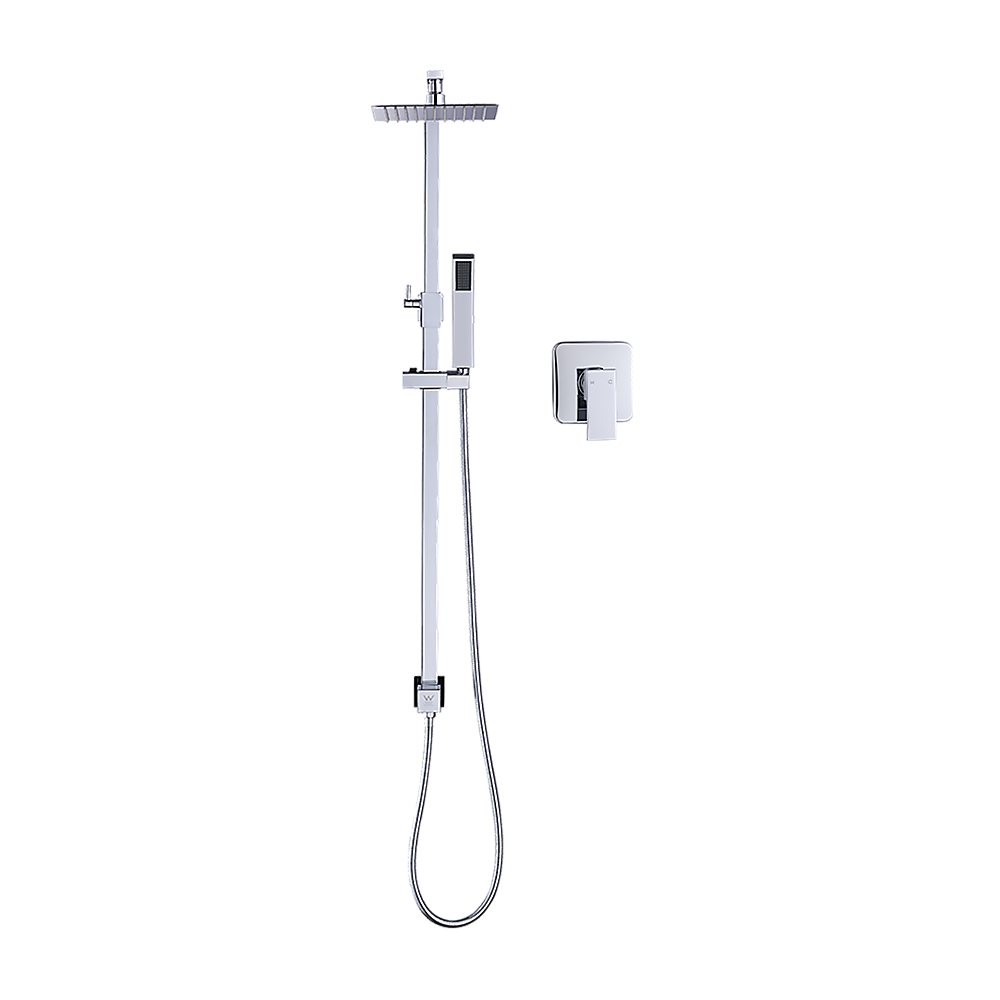 WELS 8" Rain Shower Head Set Square Dual Heads Faucet High Pressure With Mixer 7