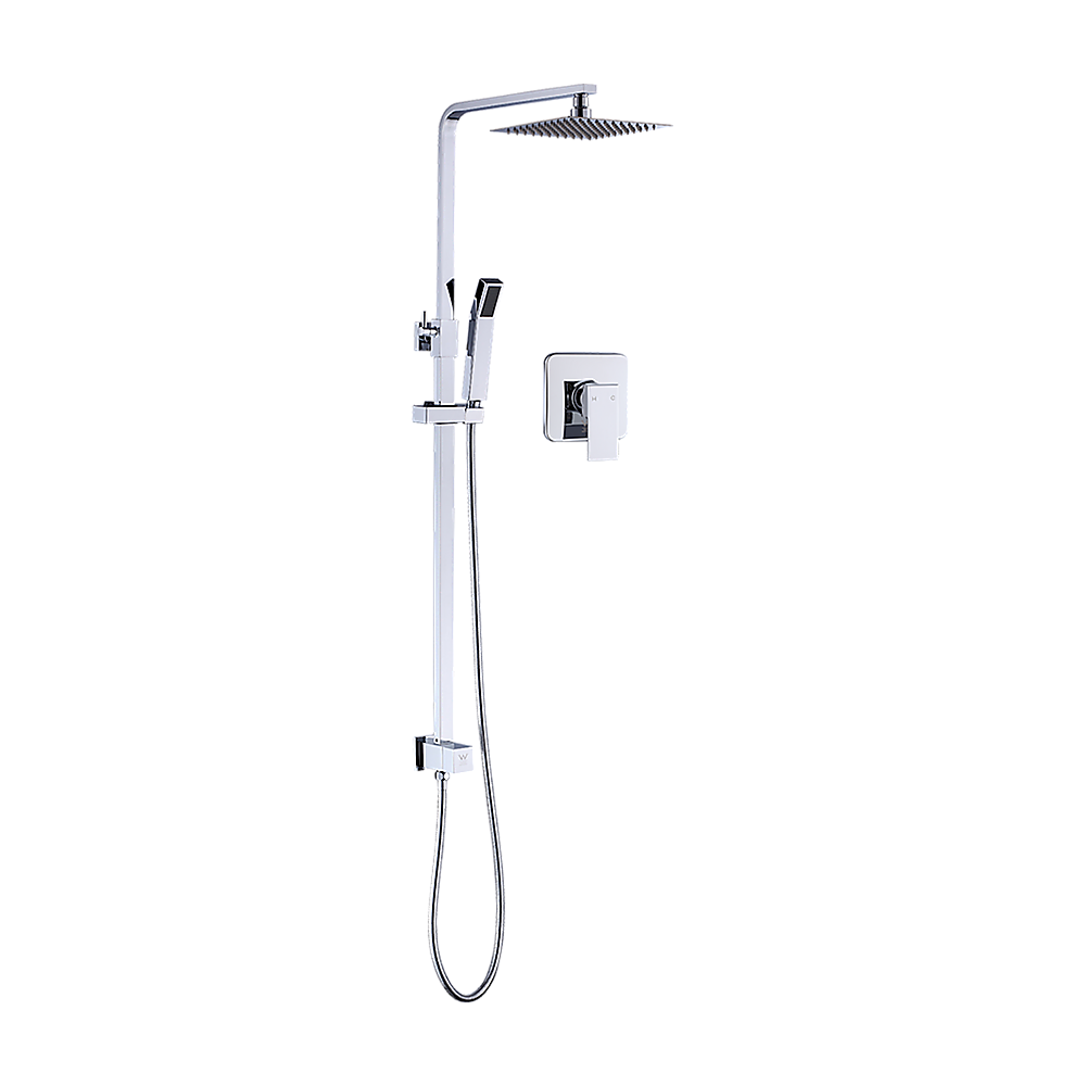 WELS 8" Rain Shower Head Set Square Dual Heads Faucet High Pressure With Mixer 9