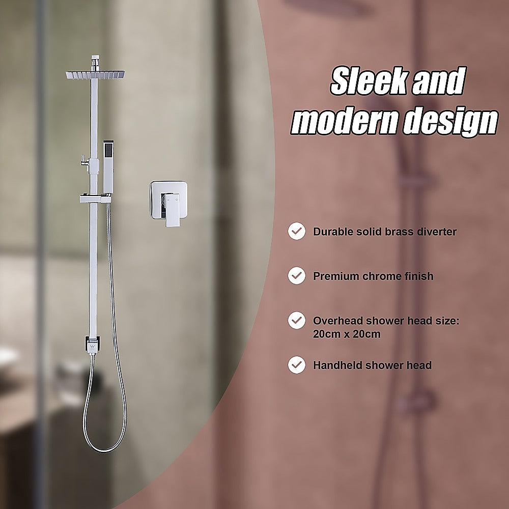 WELS 8" Rain Shower Head Set Square Dual Heads Faucet High Pressure With Mixer 10