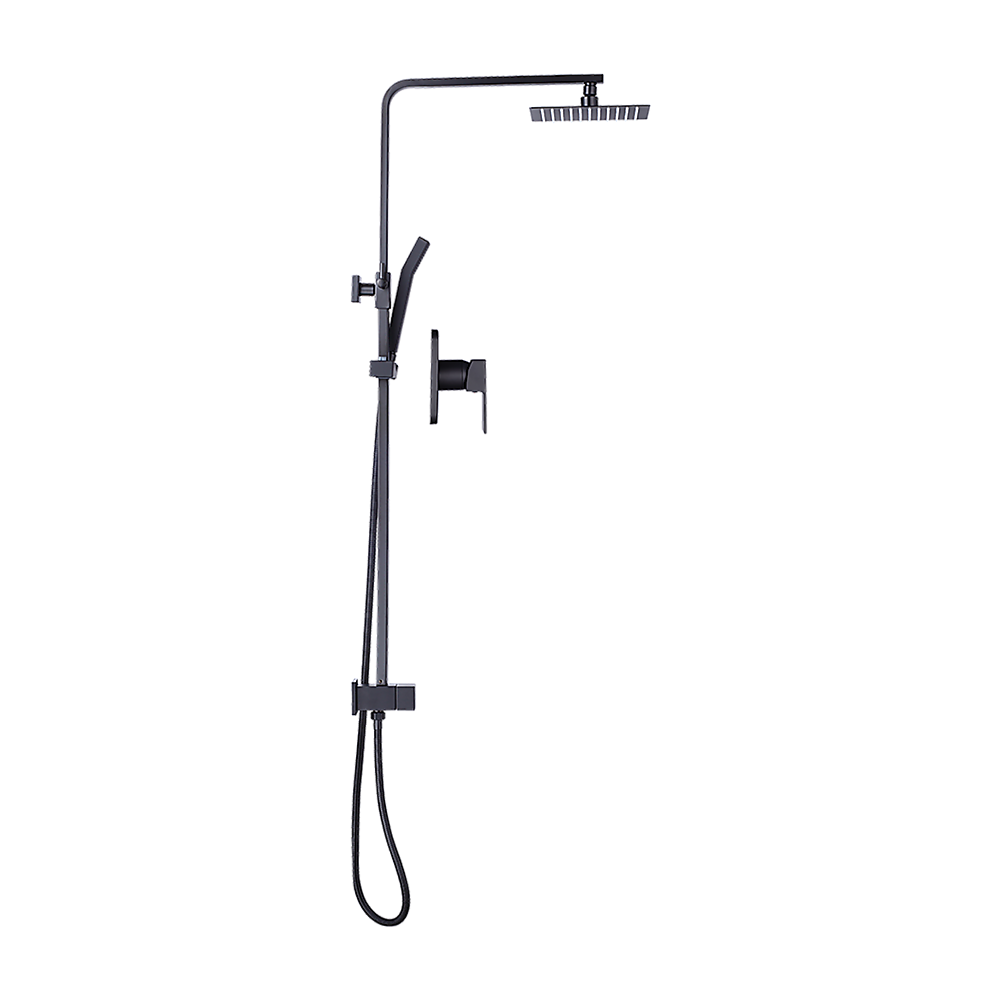 WELS 8" Rain Shower Head Set Square Dual Heads Faucet High Pressure With Mixer 4