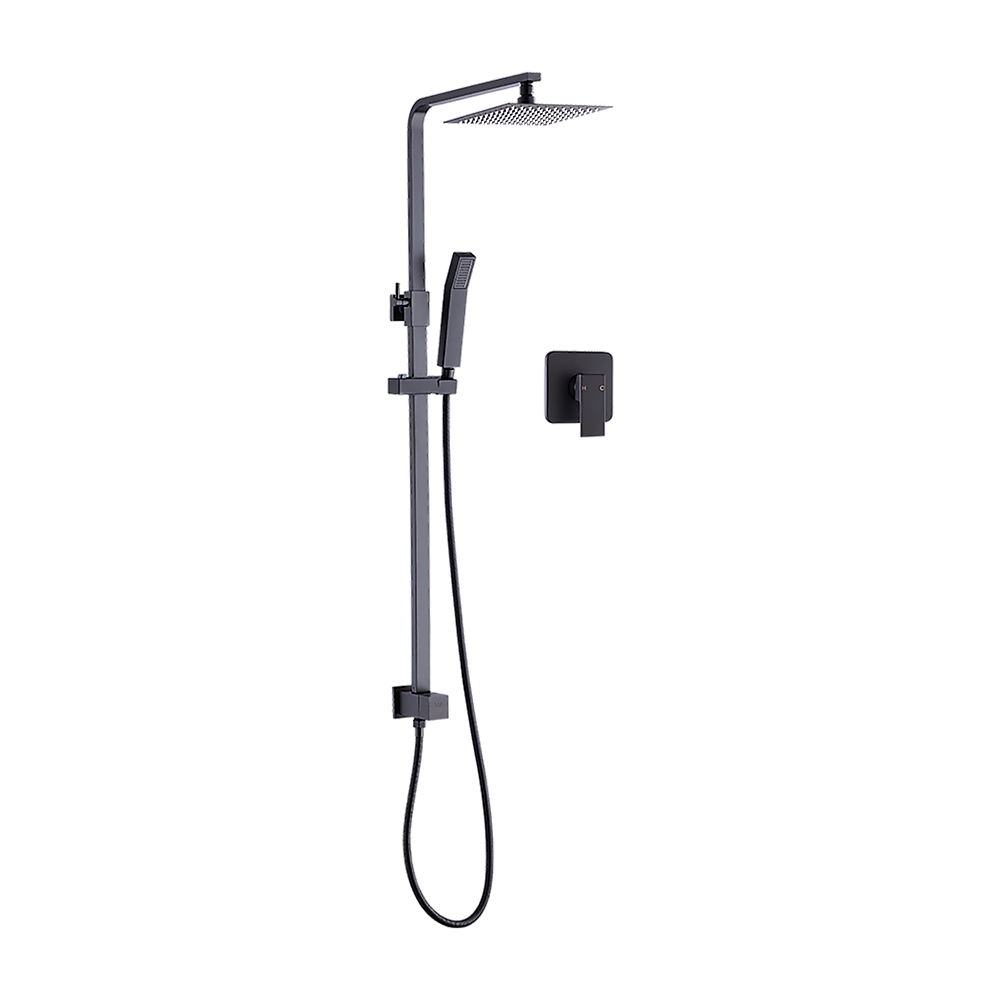WELS 8" Rain Shower Head Set Square Dual Heads Faucet High Pressure With Mixer 9