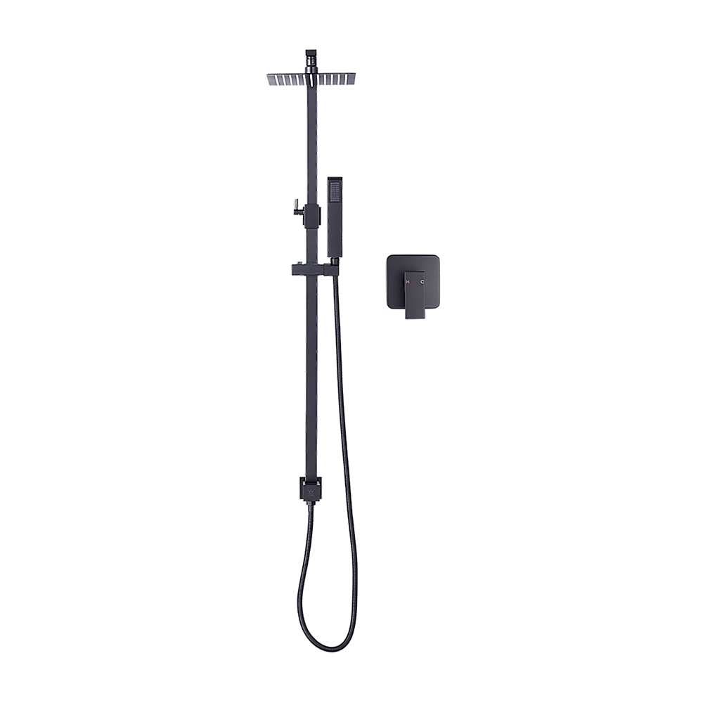 WELS 8" Rain Shower Head Set Square Dual Heads Faucet High Pressure With Mixer 7