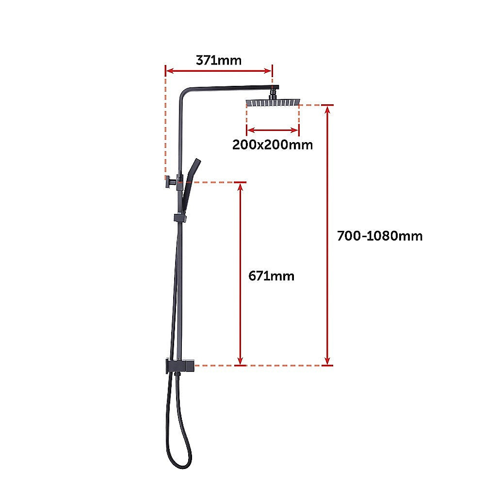 WELS 8" Rain Shower Head Set Square Dual Heads Faucet High Pressure With Mixer 12
