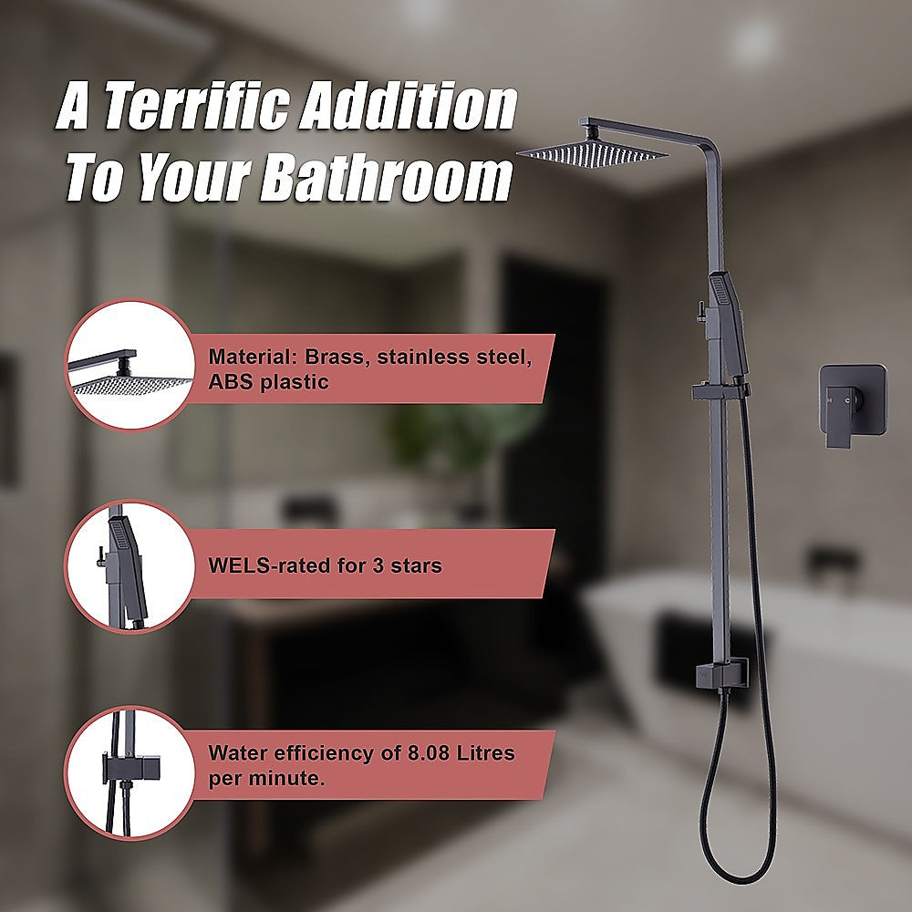 WELS 8" Rain Shower Head Set Square Dual Heads Faucet High Pressure With Mixer 6