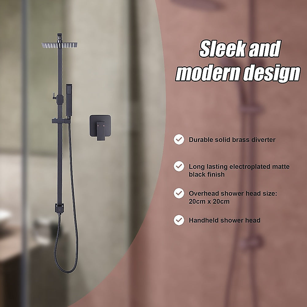 WELS 8" Rain Shower Head Set Square Dual Heads Faucet High Pressure With Mixer 10