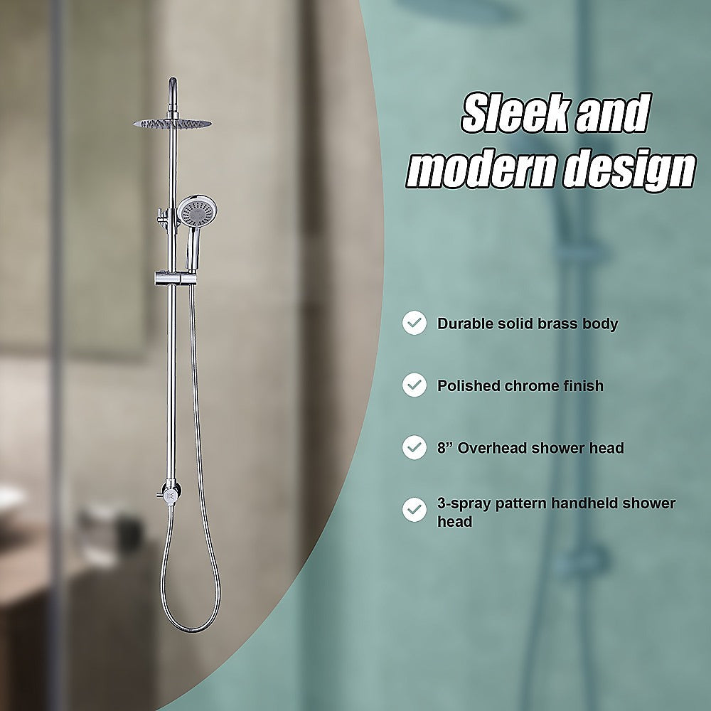 WELS 8" Rain Shower Head Set Rounded Dual Heads Faucet High Pressure Hand Held 8