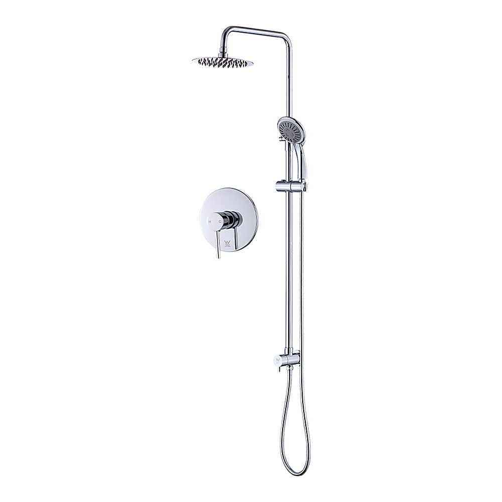 WELS 8" Rain Shower Head Set Rounded Dual Heads Faucet High Pressure With Mixer 4