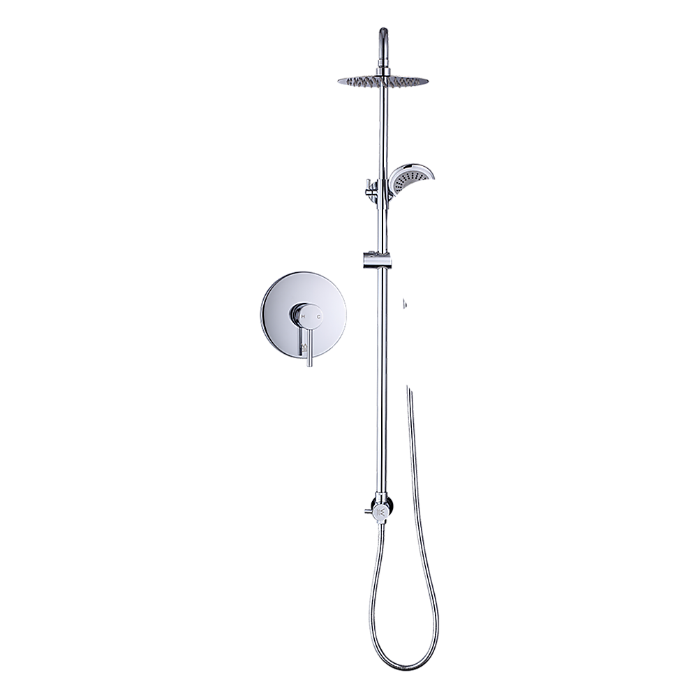 WELS 8" Rain Shower Head Set Rounded Dual Heads Faucet High Pressure With Mixer 5