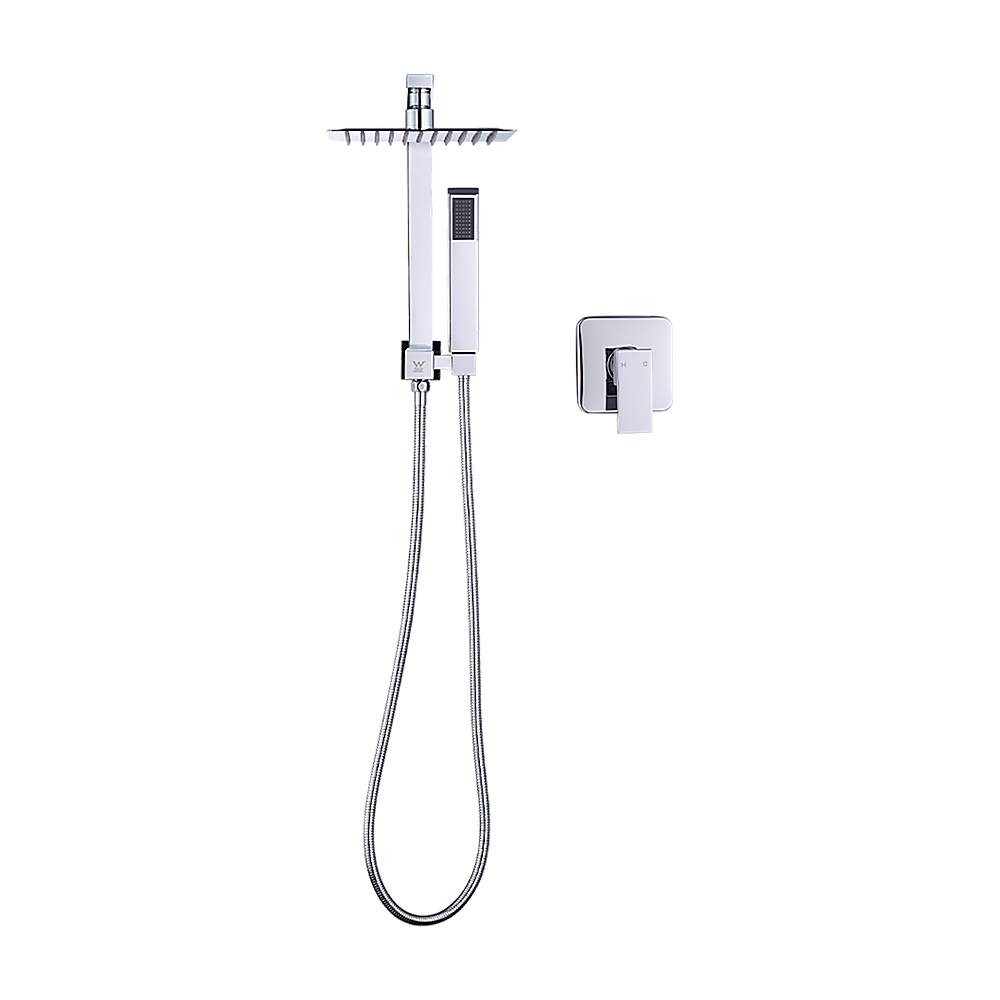 WELS 8" Rain Shower Head Set Square Dual Heads Faucet High Pressure With Mixer 9