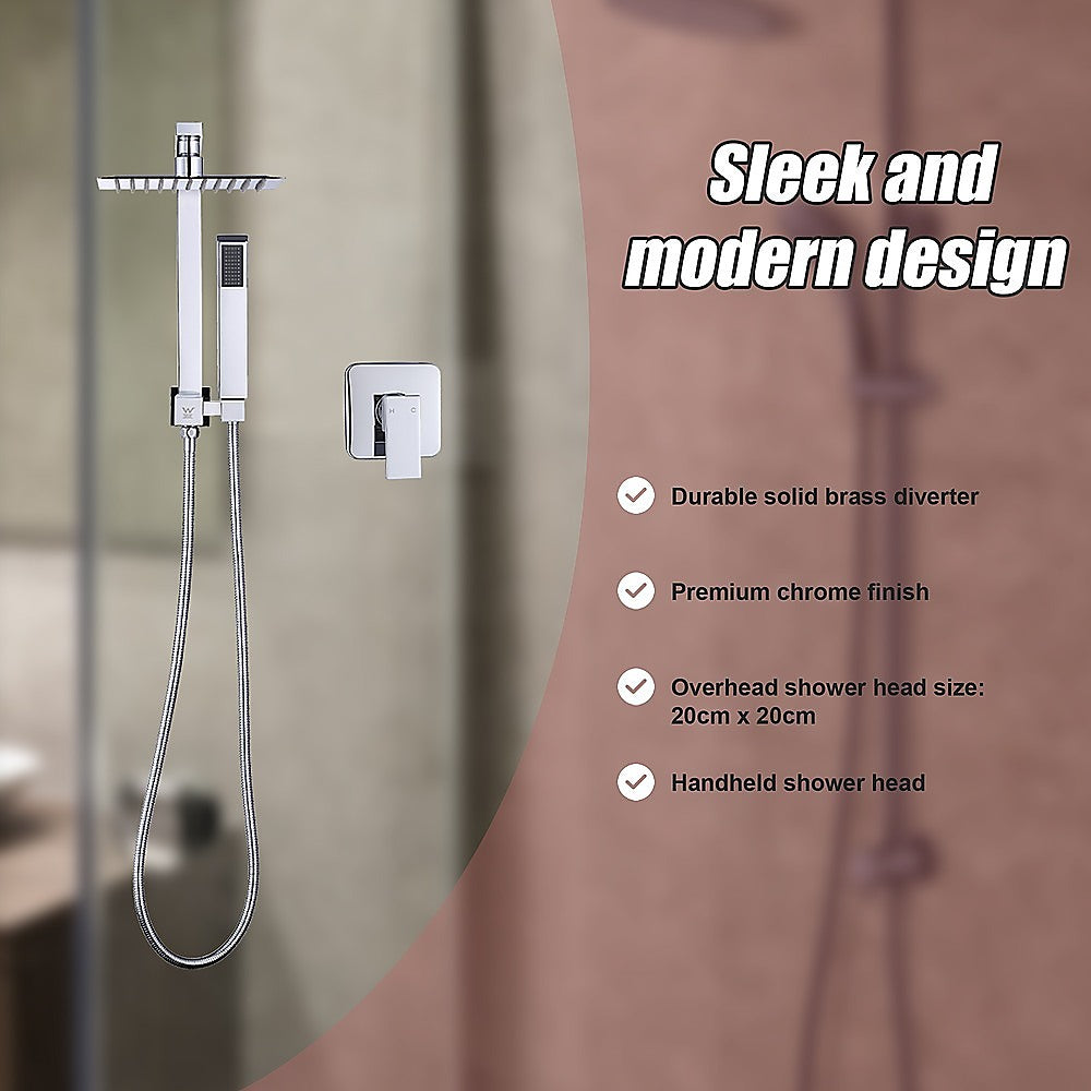 WELS 8" Rain Shower Head Set Square Dual Heads Faucet High Pressure With Mixer 10